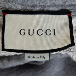 Pre Owned Gucci Grey Logo Print Cotton Jogger Pants M