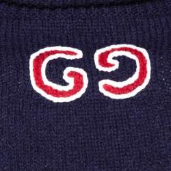 Gucci Navy Blue Cashmere Wool Logo Embroidered Roll Neck Sweater M