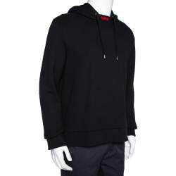Pre Owned Gucci Black Cotton Jersey Web Detail Hooded Sweatshirt L