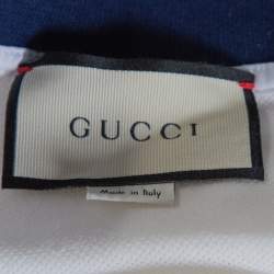 Pre Owned Gucci White Stretch Cotton Bee Appliqued Polo T-Shirt M