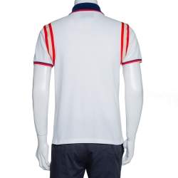 Pre Owned Gucci White Stretch Cotton Bee Appliqued Polo T-Shirt M