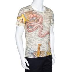 Gucci Cream Sea Map Print Linen Crew Neck T-Shirt S