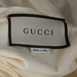 Pre Owned تي شيرت غوتشي قطن سيتيس كريمي برقبة مستديرة مقاس صغير - سمول