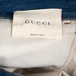 Gucci Blue Light Wash Denim Kingsnake Embroidered Skinny Jeans M 