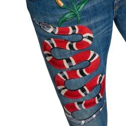 Gucci Blue Light Wash Denim Kingsnake Embroidered Skinny Jeans M 