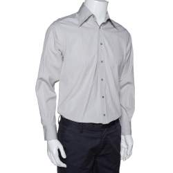 Pre Owned Gucci Brown Striped Cotton Button Front Shirt S