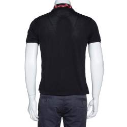 Gucci Black Stretch Cotton Snake Embroidered Collar Polo T-Shirt M