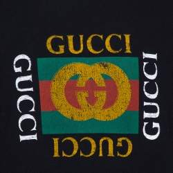Gucci Black Vintage Logo Print Cotton Distressed Effect Sweatshirt S