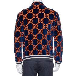 Pre Owned Gucci Bicolor GG Patterned Velour Zip Front Jacket M