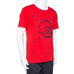 Gucci Red Cotton Ghost Print Crew Neck T Shirt S