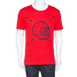 Gucci Red Cotton Ghost Print Crew Neck T Shirt S