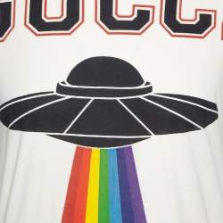 Gucci Cream Cotton Rainbow UFO Print Crew Neck T Shirt XS
