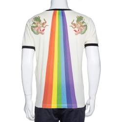 Gucci Cream Cotton Rainbow UFO Print Crew Neck T Shirt XS