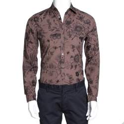 Gucci Deep Taupe Floral Print Cotton Skinny Fit Shirt XS