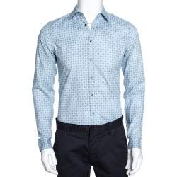 Gucci Powder Blue Paisley & Dot Print Cotton Slim Fit Shirt XS