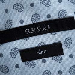 Gucci Powder Blue Paisley & Dot Print Cotton Slim Fit Shirt XS