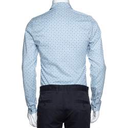 Gucci Powder Blue Paisley & Dot Print Cotton Slim Fit Shirt XS
