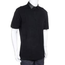 مملوكة مسبقًا تي شيرت بولو غوتشي ياقة جلد بيكيه قطن أسود مقاس كبير جداً جداً (اكس اكس لارج)