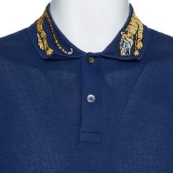 Gucci Navy Blue Cotton Pique Tiger Embroidered Collar Polo T Shirt M