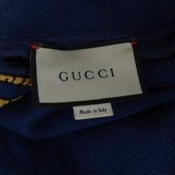 Gucci Navy Blue Cotton Pique Tiger Embroidered Collar Polo T Shirt M