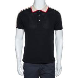 Gucci Black Cotton Pique Webstripe Logo Detail Polo T Shirt M