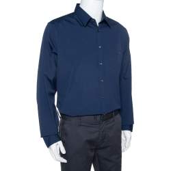 Gucci Navy Blue Stretch Cotton Skinny Fit Shirt XXXL