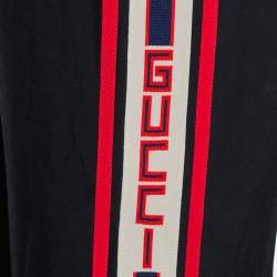 Gucci Black Synthetic Side Logo Trim Jogger Pants L