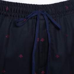 Pre Owned Gucci Navy Wool Gabardine Bees Embroidered Trousers S