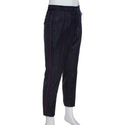 Pre Owned Gucci Navy Wool Gabardine Bees Embroidered Trousers S