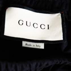 Pre Owned Gucci Navy Wool Gabardine Bees Embroidered Trousers S