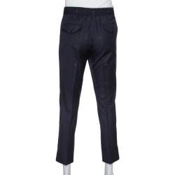 Pre Owned Gucci Navy Wool Gabardine Bees Embroidered Trousers S