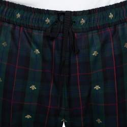 Gucci Green Tartan Check Wool Bee Motif Cropped Trousers S