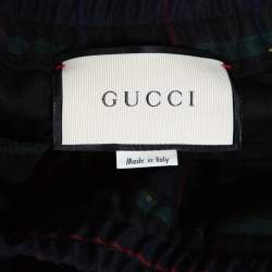 Gucci Green Tartan Check Wool Bee Motif Cropped Trousers S