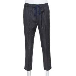 Gucci Grey Wool Bee & Heart Motif Drawstring Waist Trousers S