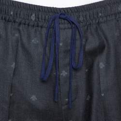 Gucci Grey Wool Bee & Heart Motif Drawstring Waist Trousers S