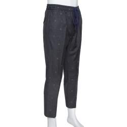 Gucci Grey Wool Bee & Heart Motif Drawstring Waist Trousers S