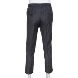 Gucci Grey Wool Bee & Heart Motif Drawstring Waist Trousers S