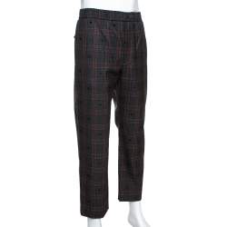 Gucci Grey Symbols Check Wool Elasticized Waist Pants L