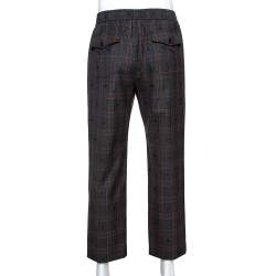 Gucci Grey Symbols Check Wool Elasticized Waist Pants L