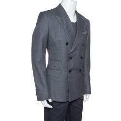 Pre Owned جاكيت غوتشي "نيو سيغنوريا" مزين غرز صوف رصاصي مقاس كبير جداً جداً (اكس اكس لارج)