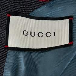 Pre Owned جاكيت غوتشي "نيو سيغنوريا" مزين غرز صوف رصاصي مقاس كبير جداً جداً (اكس اكس لارج)