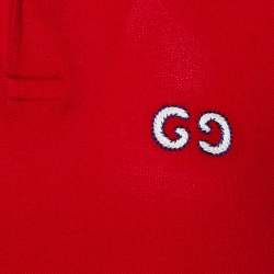 Gucci Red Cotton Pique GG Embroidered Polo T-Shirt S