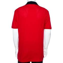 Gucci Red Cotton Pique GG Embroidered Polo T-Shirt S