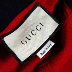 Gucci Red Cotton Pique GG Embroidered Polo T-Shirt S