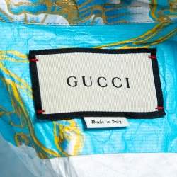 Pre Owned قميص غوتشي بولينغ واسع مطبوع مورد نمط أوراق أزرق مقاس صغير جداً (اكس سمول)