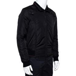 مملوكة مسبقًا Gucci Black Rib Trim Zip Up Bomber Jacket S