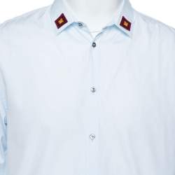 Gucci Light Blue Cotton Bee Appliqued Collar Slim Fit Shirt XL