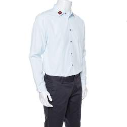Gucci Light Blue Cotton Bee Appliqued Collar Slim Fit Shirt XL