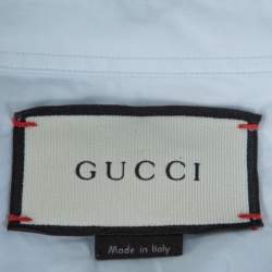 Gucci Light Blue Cotton Bee Appliqued Collar Slim Fit Shirt XL