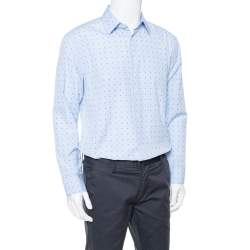 Gucci Liight Blue Cotton G Dot Fil Coupé Slim Fit Shirt XXL